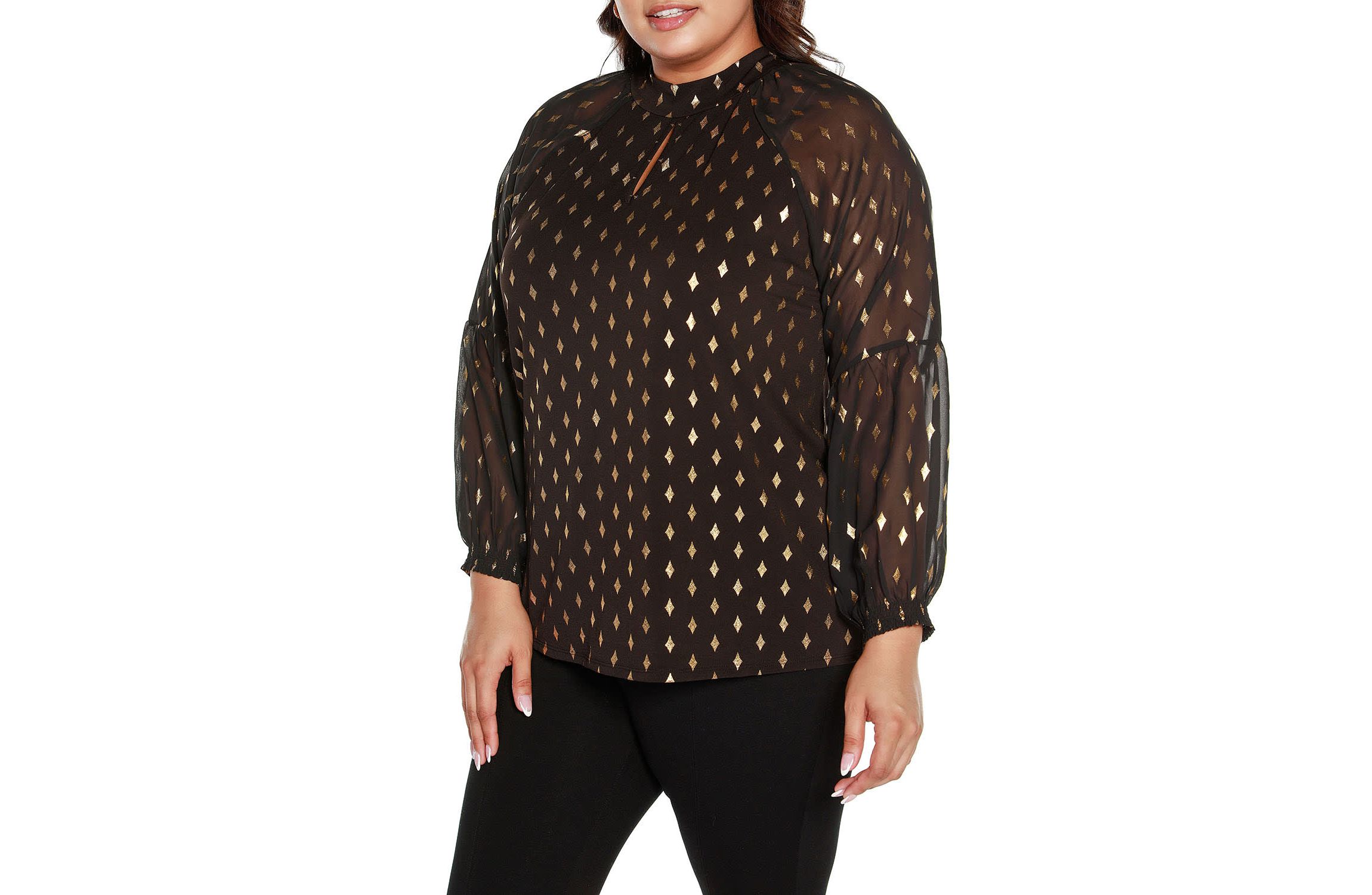 Plus Size Foil Printed Mock Neck Top