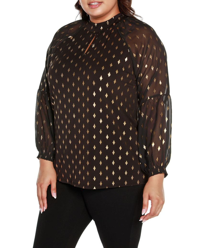 Plus Size Foil Printed Mock Neck Top