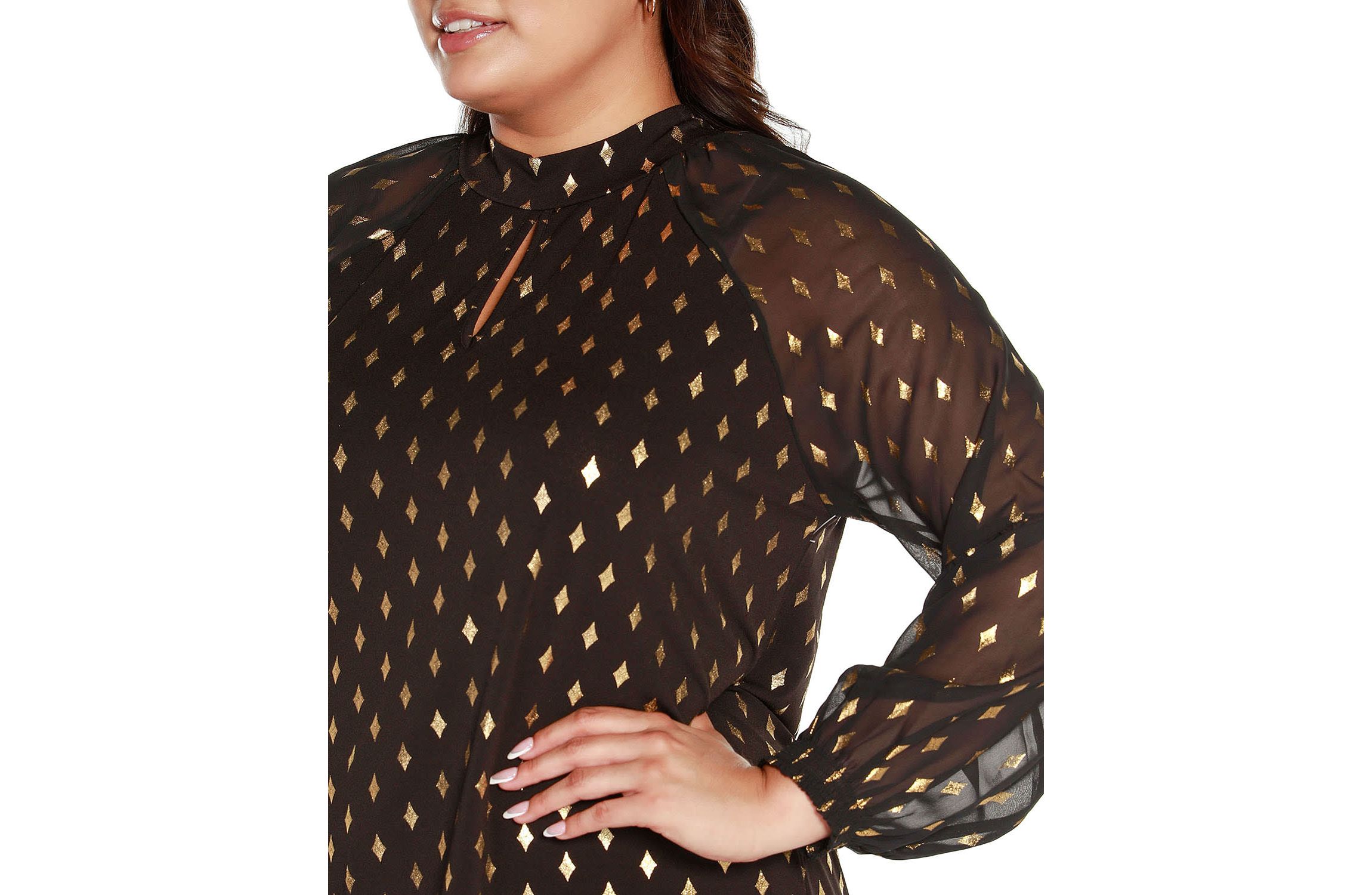 Plus Size Foil Printed Mock Neck Top