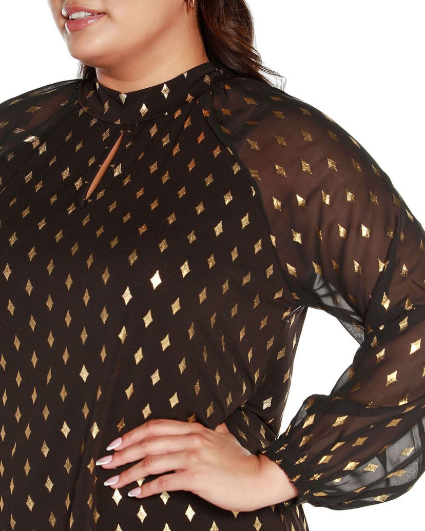Plus Size Foil Printed Mock Neck Top