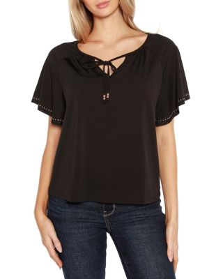 Belldini Black Label Women's Embellished Flutter Sleeve Knit Top, XL