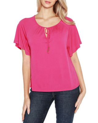 Belldini Black Label Women's Embellished Flutter Sleeve Knit Top, Pink, XS -  0840298627912