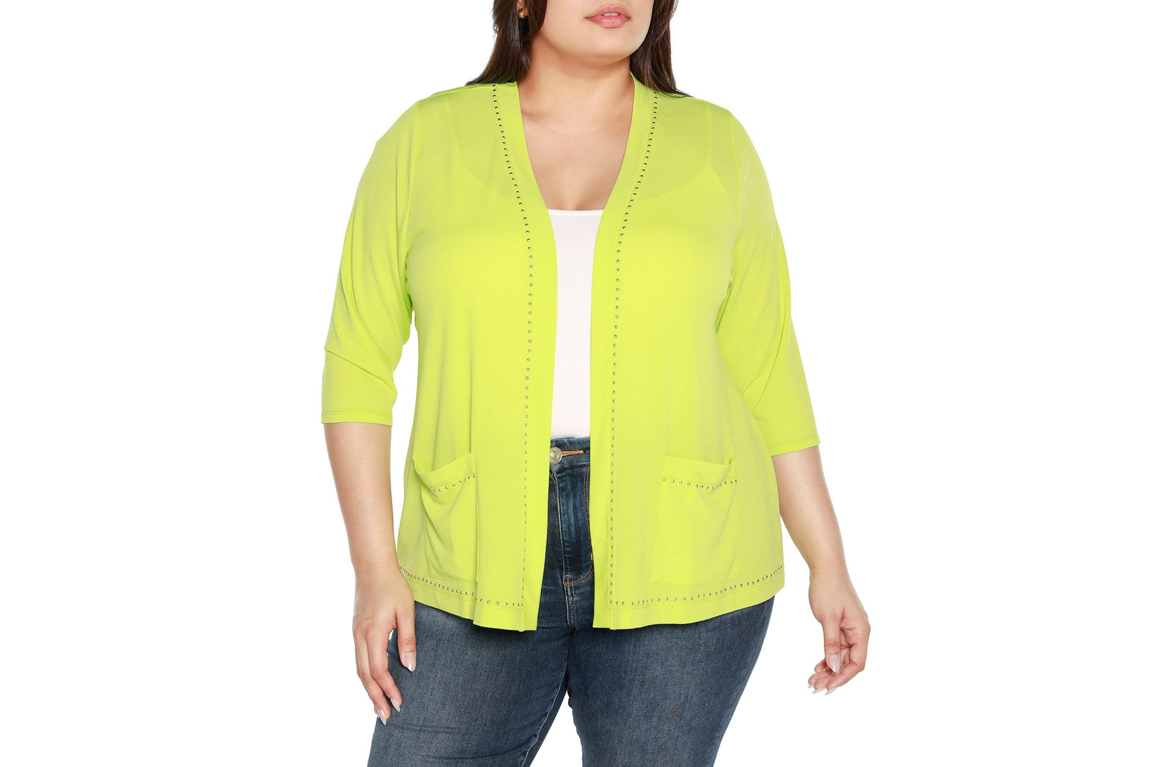 Plus Size Embellished Open-Front Knit Cardigan