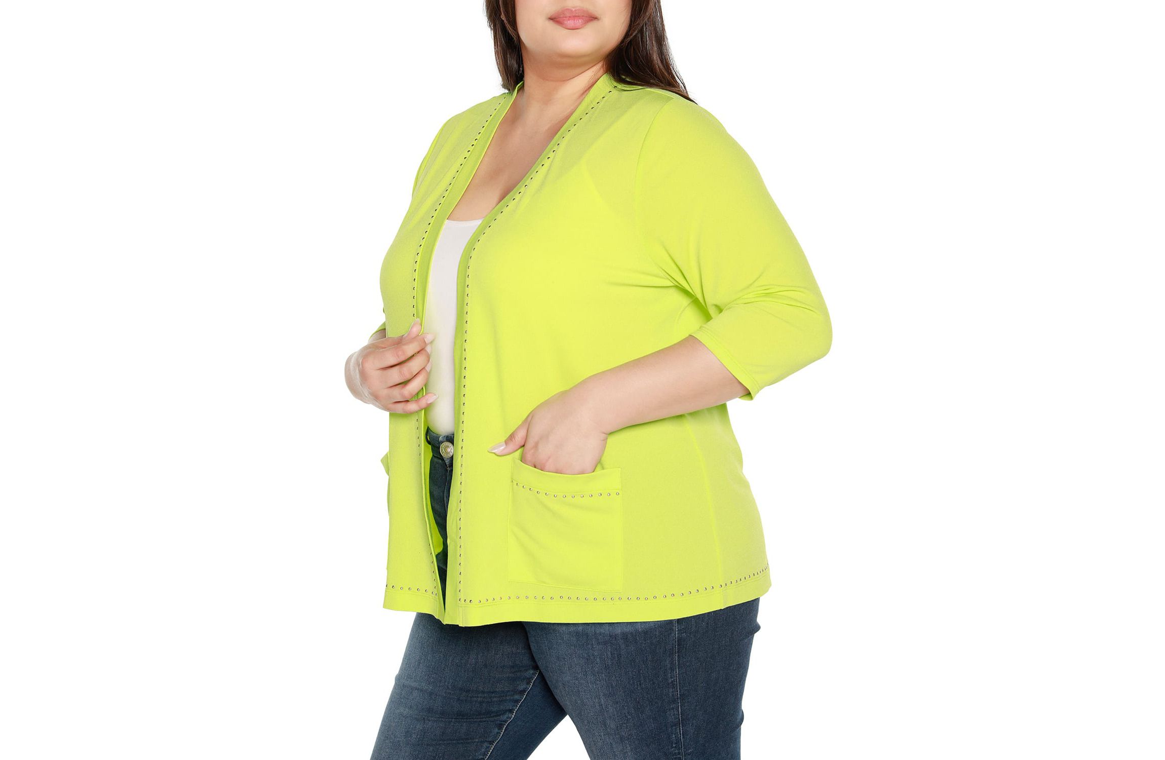 Plus Size Embellished Open-Front Knit Cardigan