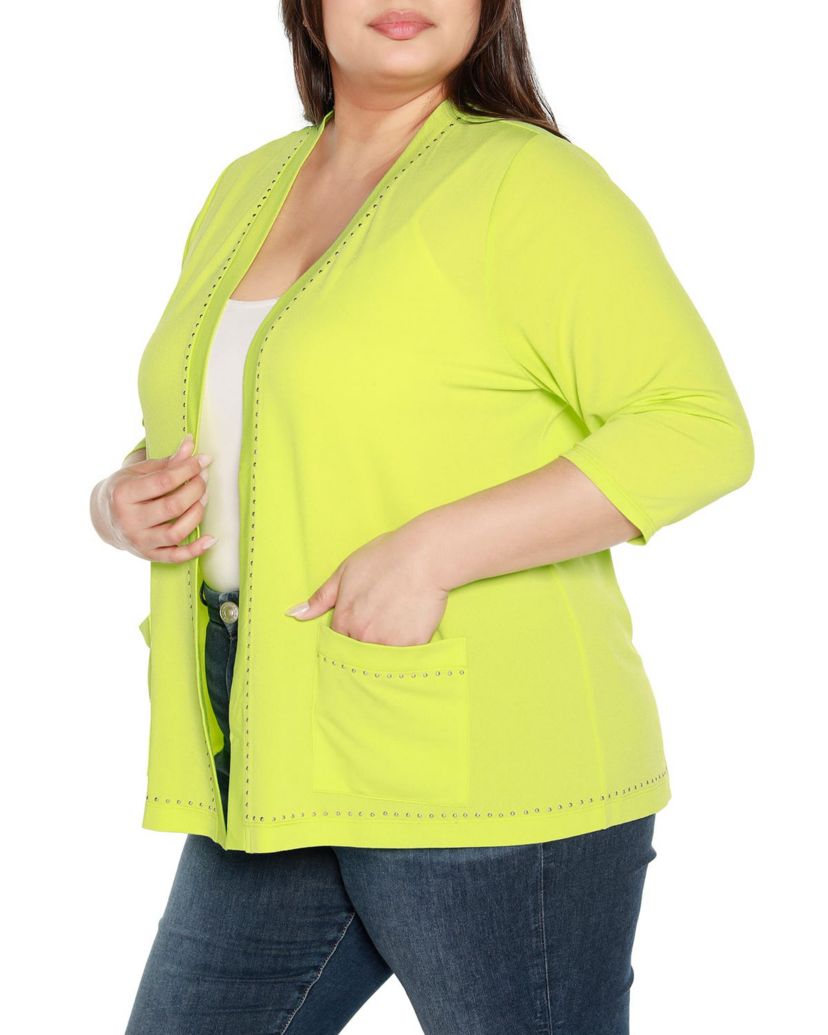 Plus Size Embellished Open-Front Knit Cardigan