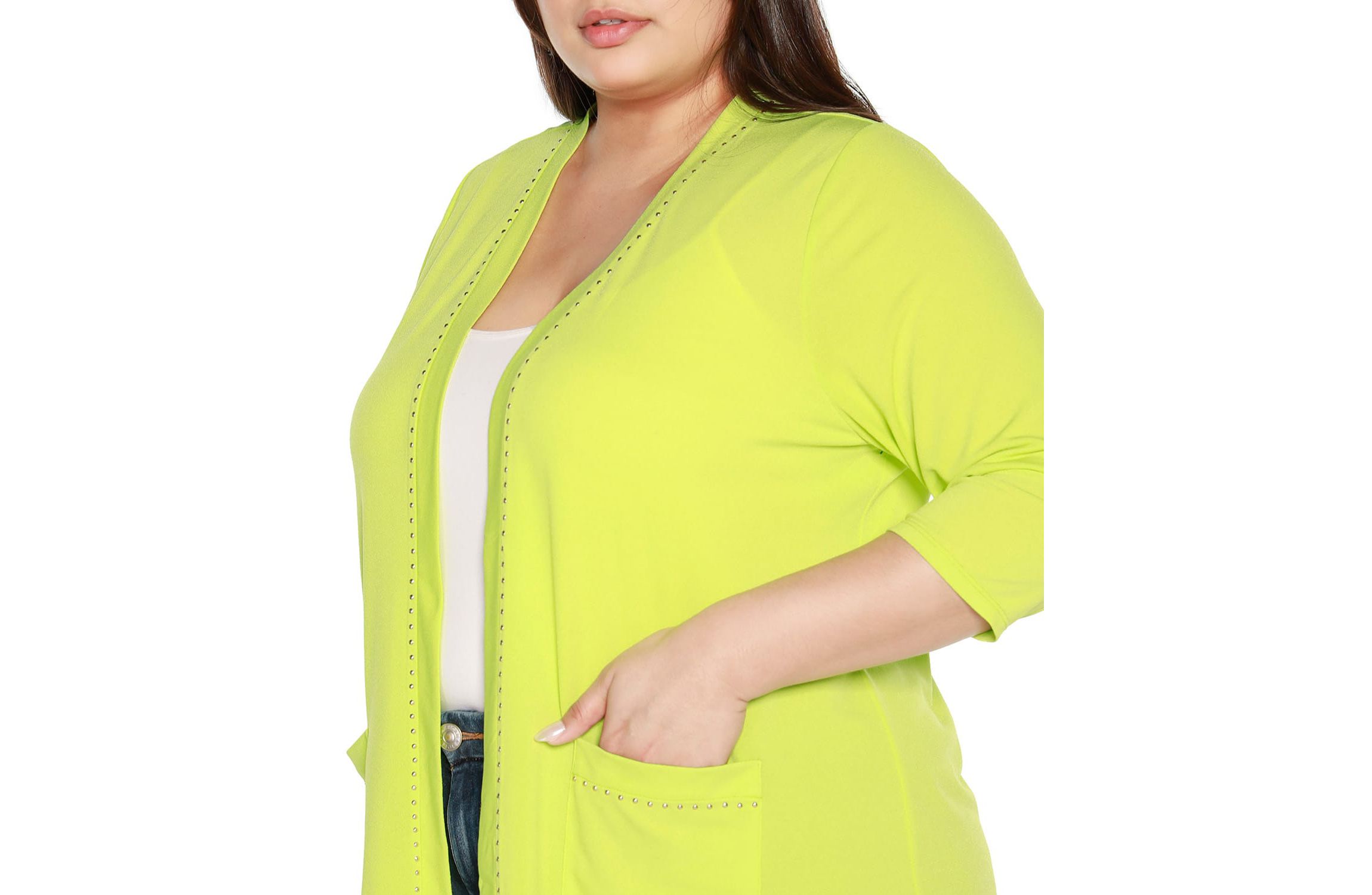 Plus Size Embellished Open-Front Knit Cardigan
