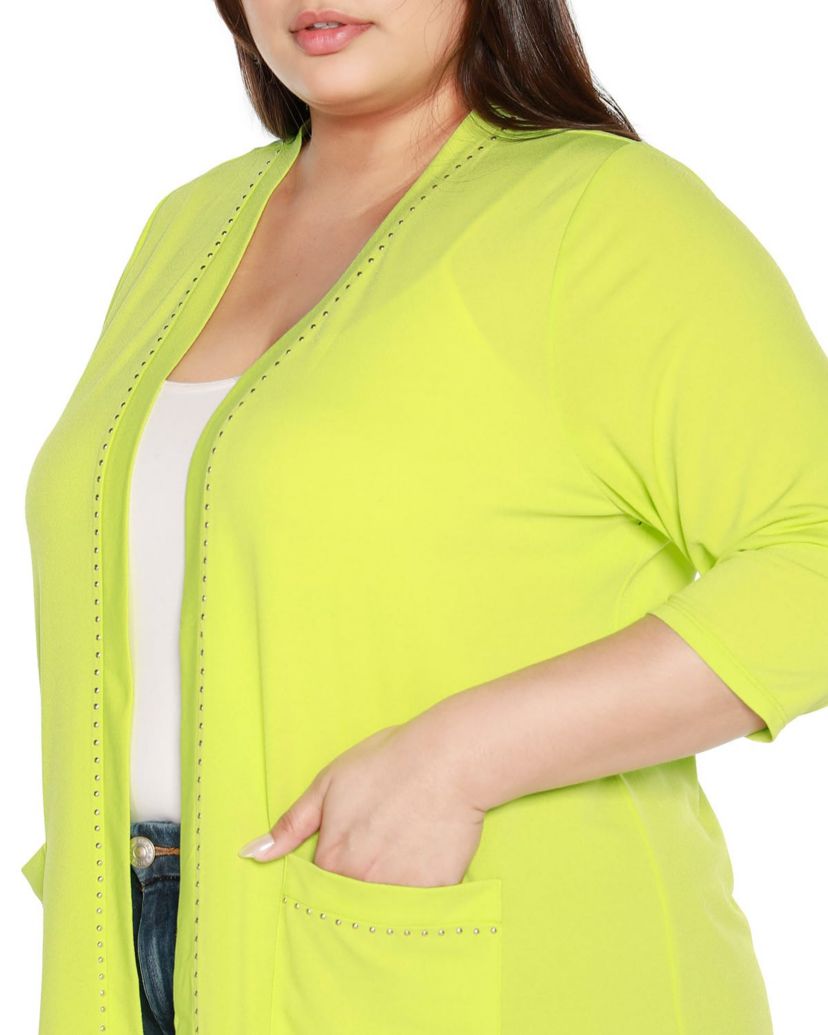 Plus Size Embellished Open-Front Knit Cardigan