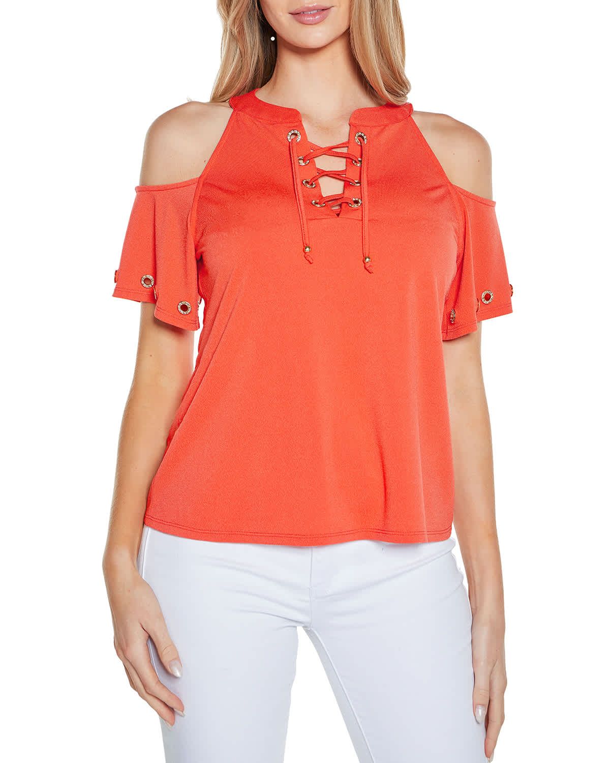 Cold-Shoulder Grommet Trim Knit Top