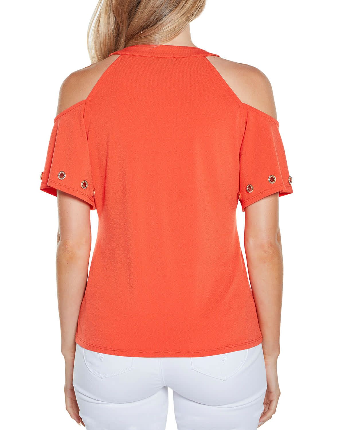 Cold-Shoulder Grommet Trim Knit Top