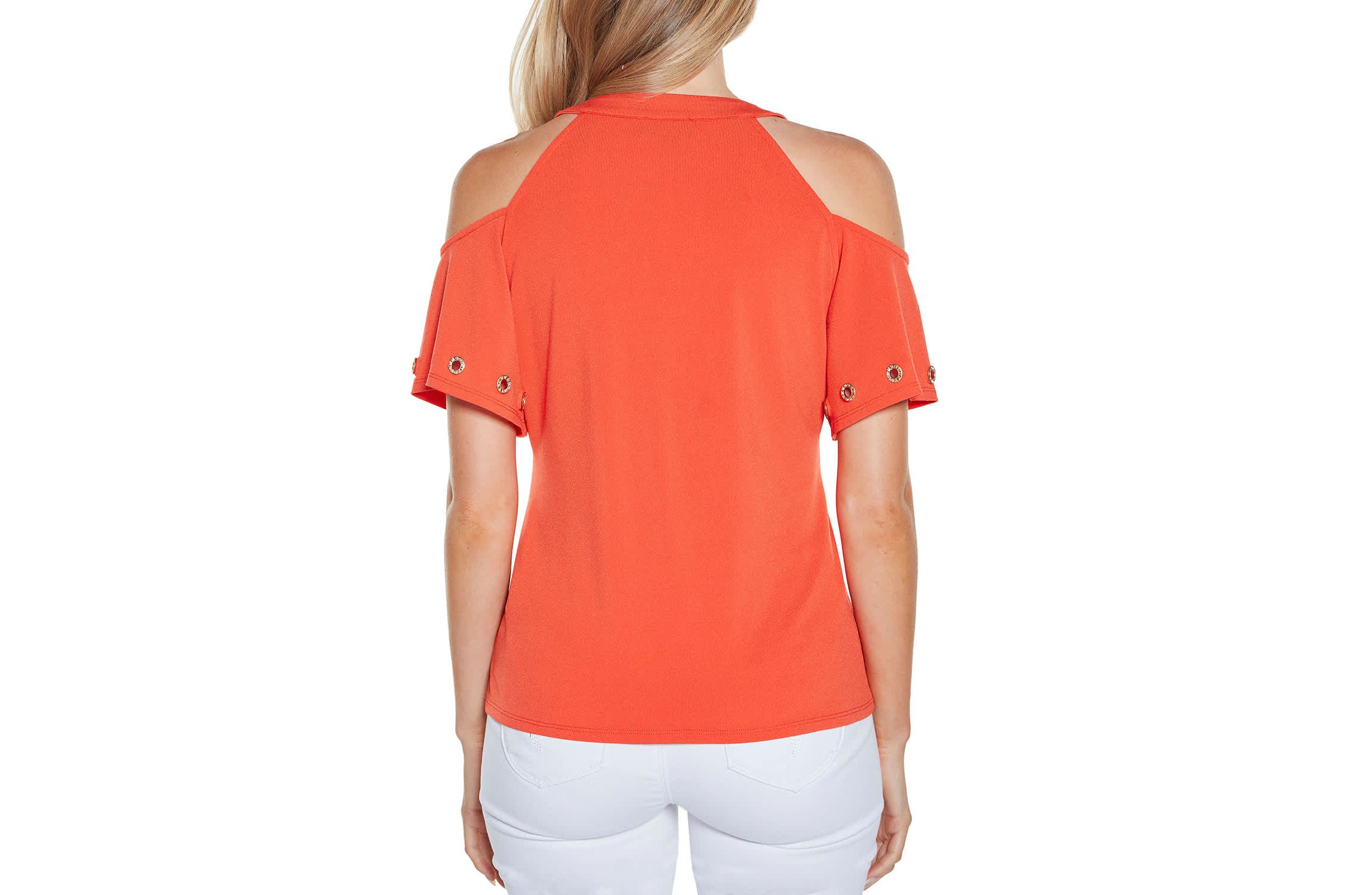 Cold-Shoulder Grommet Trim Knit Top