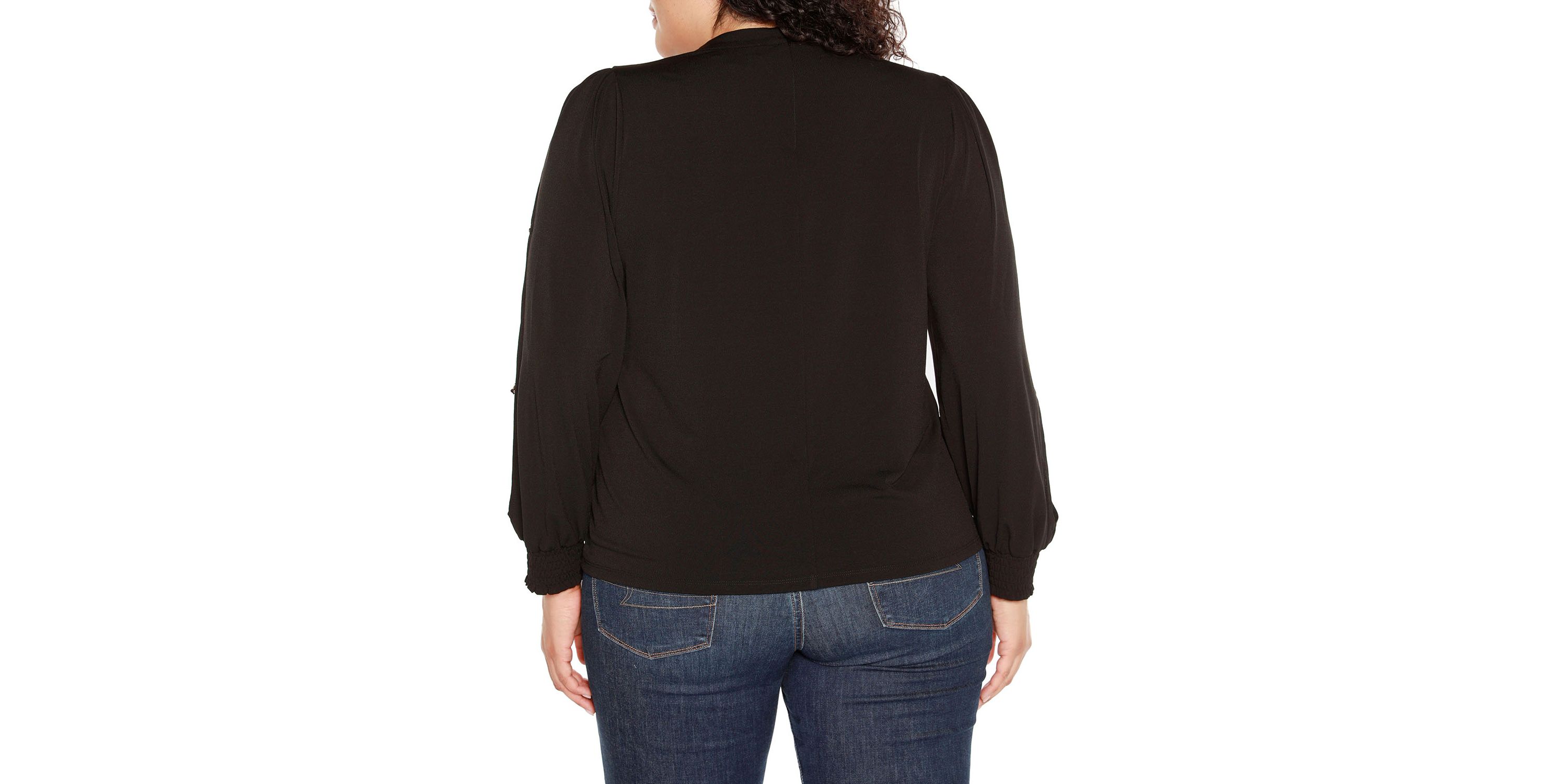 Plus Size Split-Sleeve Chain-Neck Keyhole Top