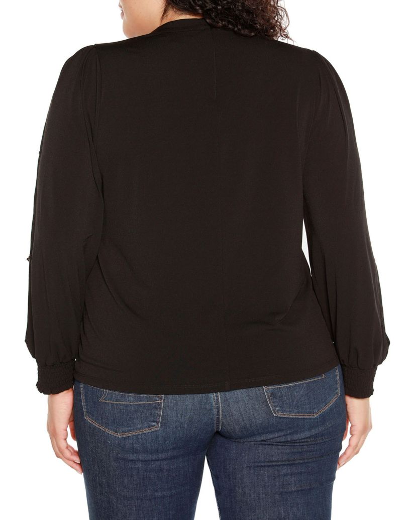 Plus Size Split-Sleeve Chain-Neck Keyhole Top