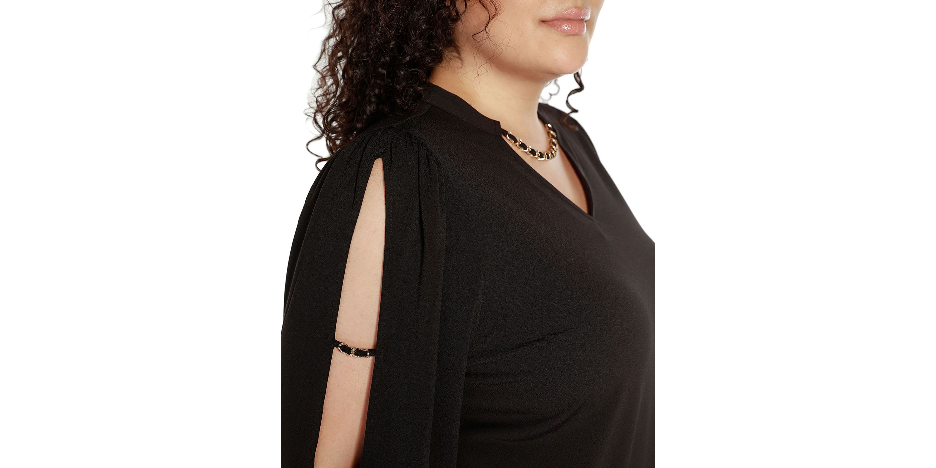 Plus Size Split-Sleeve Chain-Neck Keyhole Top