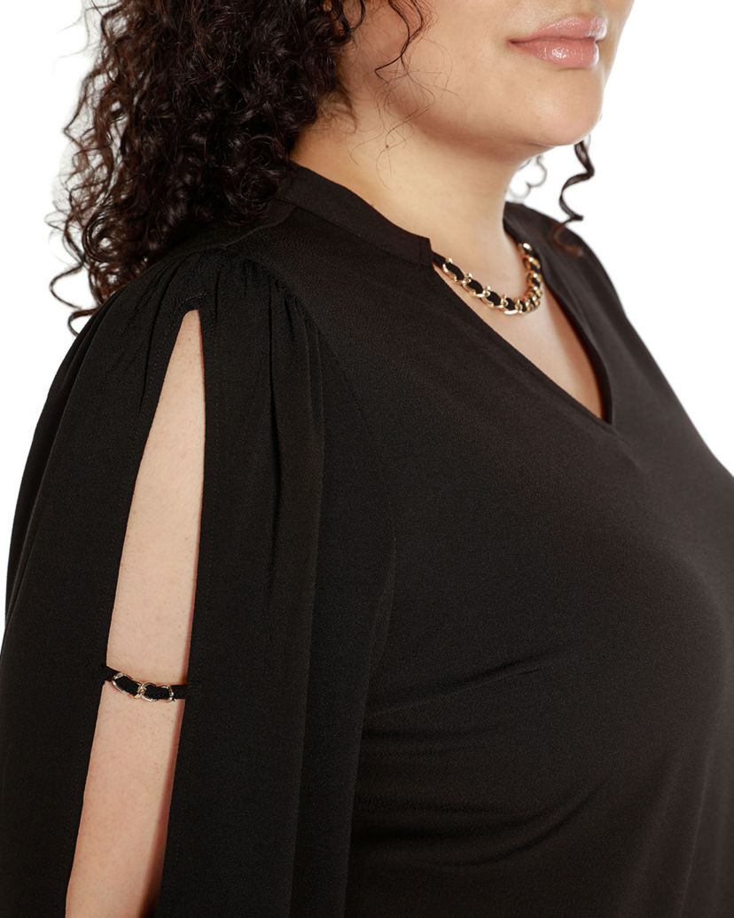 Plus Size Split-Sleeve Chain-Neck Keyhole Top