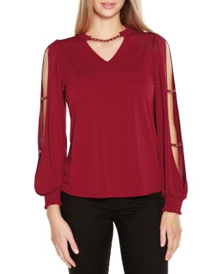 Belldini Black Label Women's Split-Sleeve Chain-Neck Keyhole Top, XS -  0840298632404