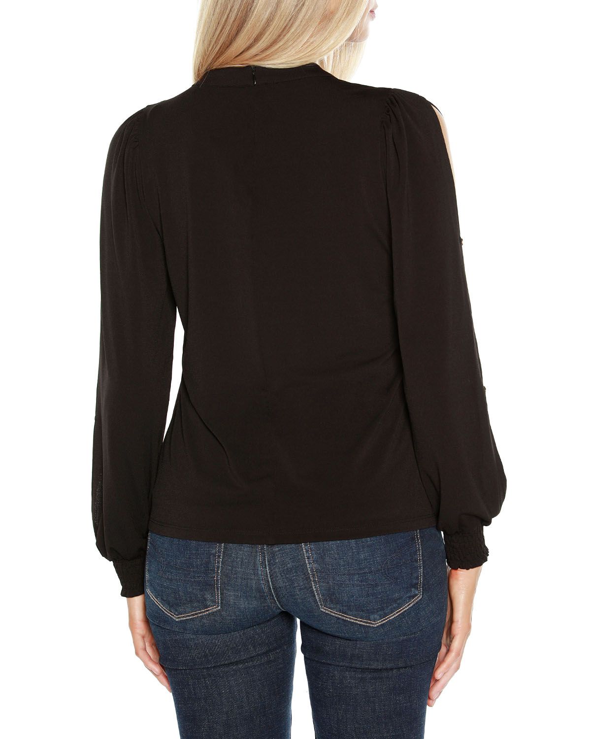 Split-Sleeve Chain-Neck Keyhole Top