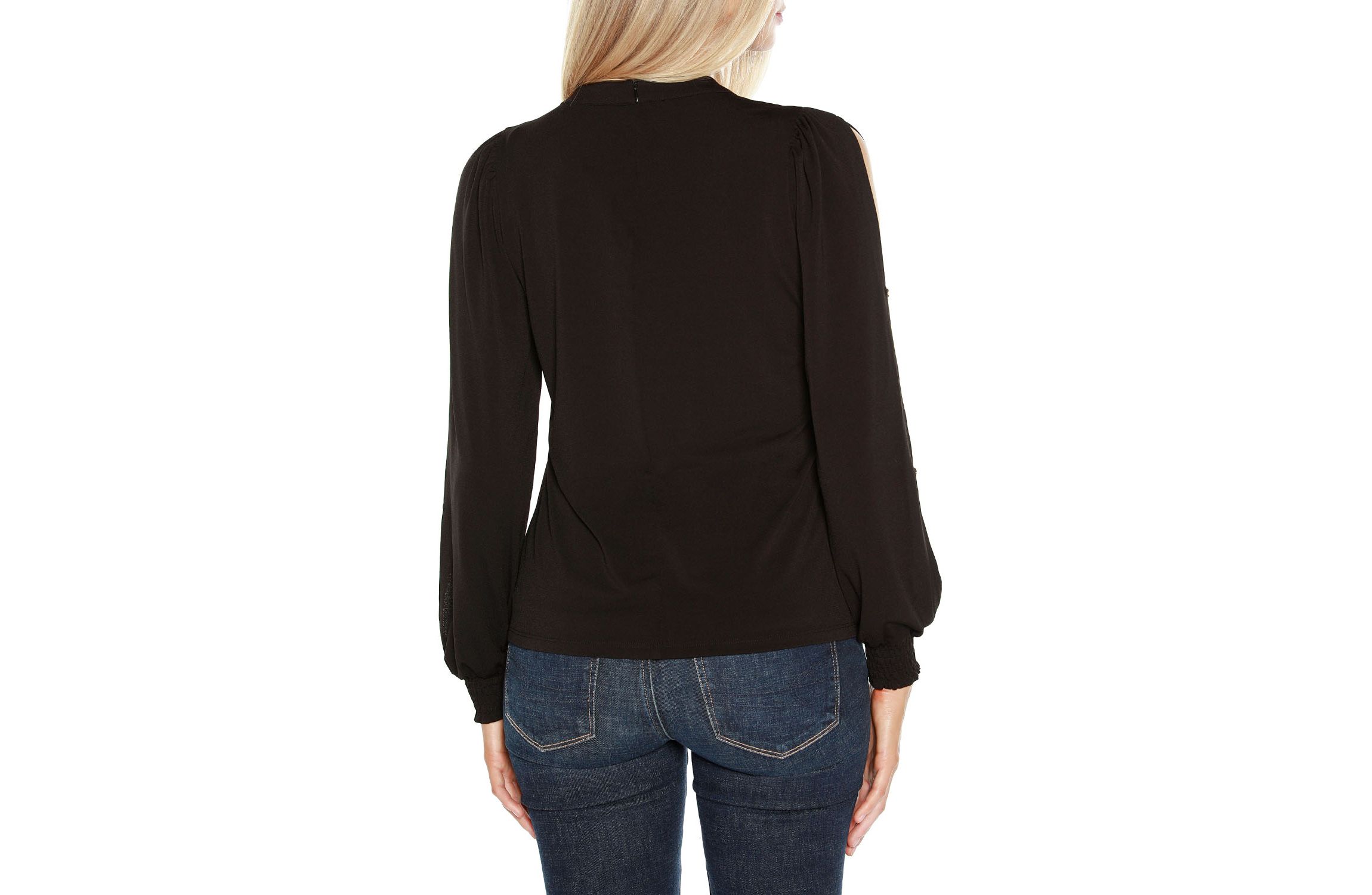 Split-Sleeve Chain-Neck Keyhole Top