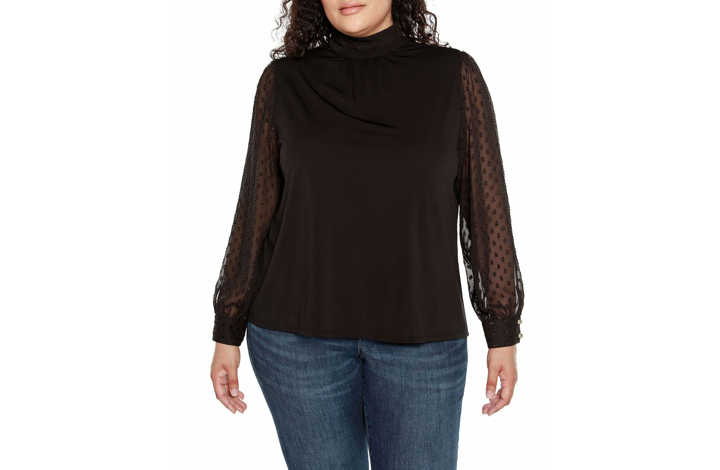 Plus Size Clip-Dot Chiffon Sleeve Knit Blouse