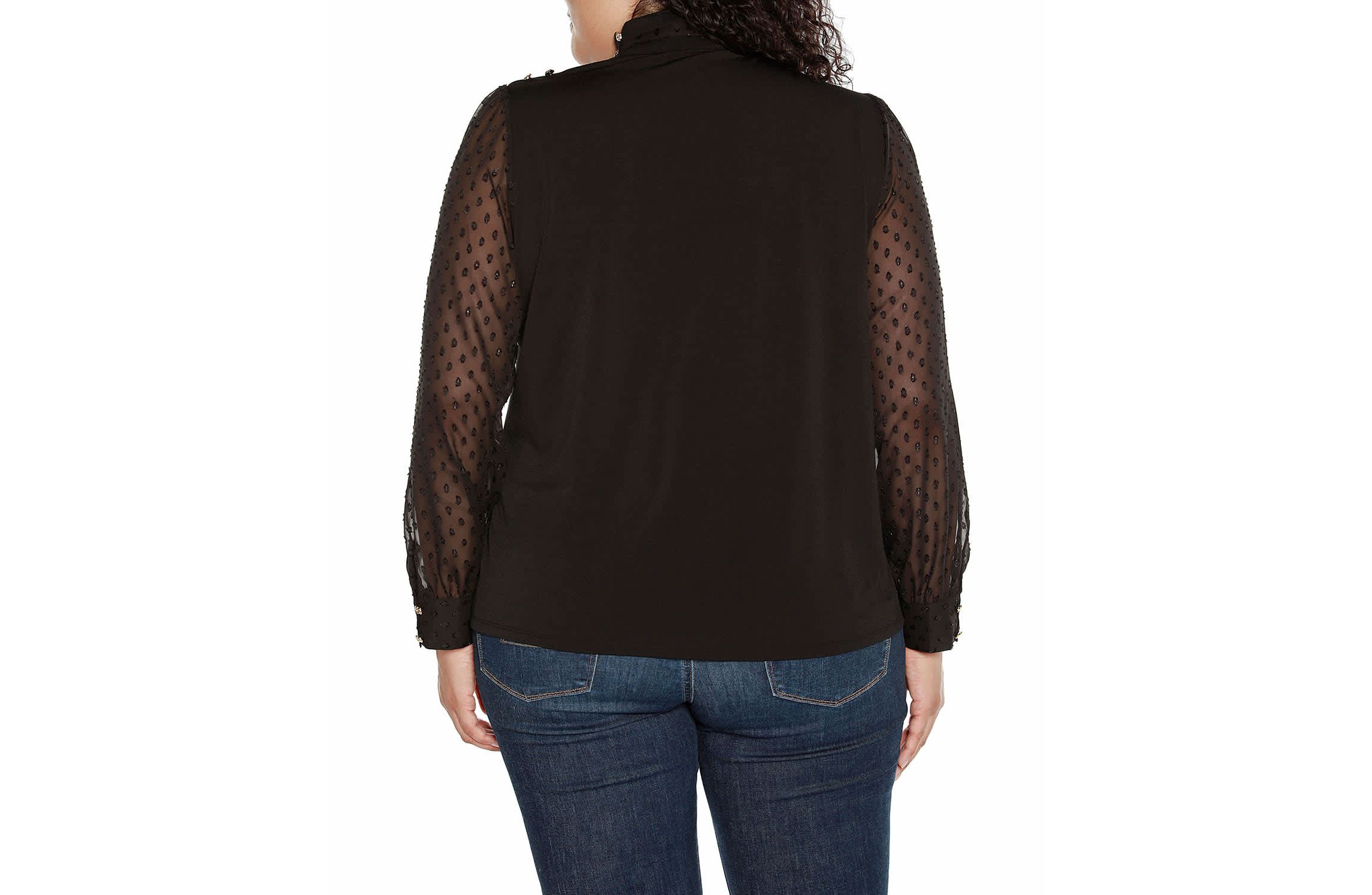 Plus Size Clip-Dot Chiffon Sleeve Knit Blouse