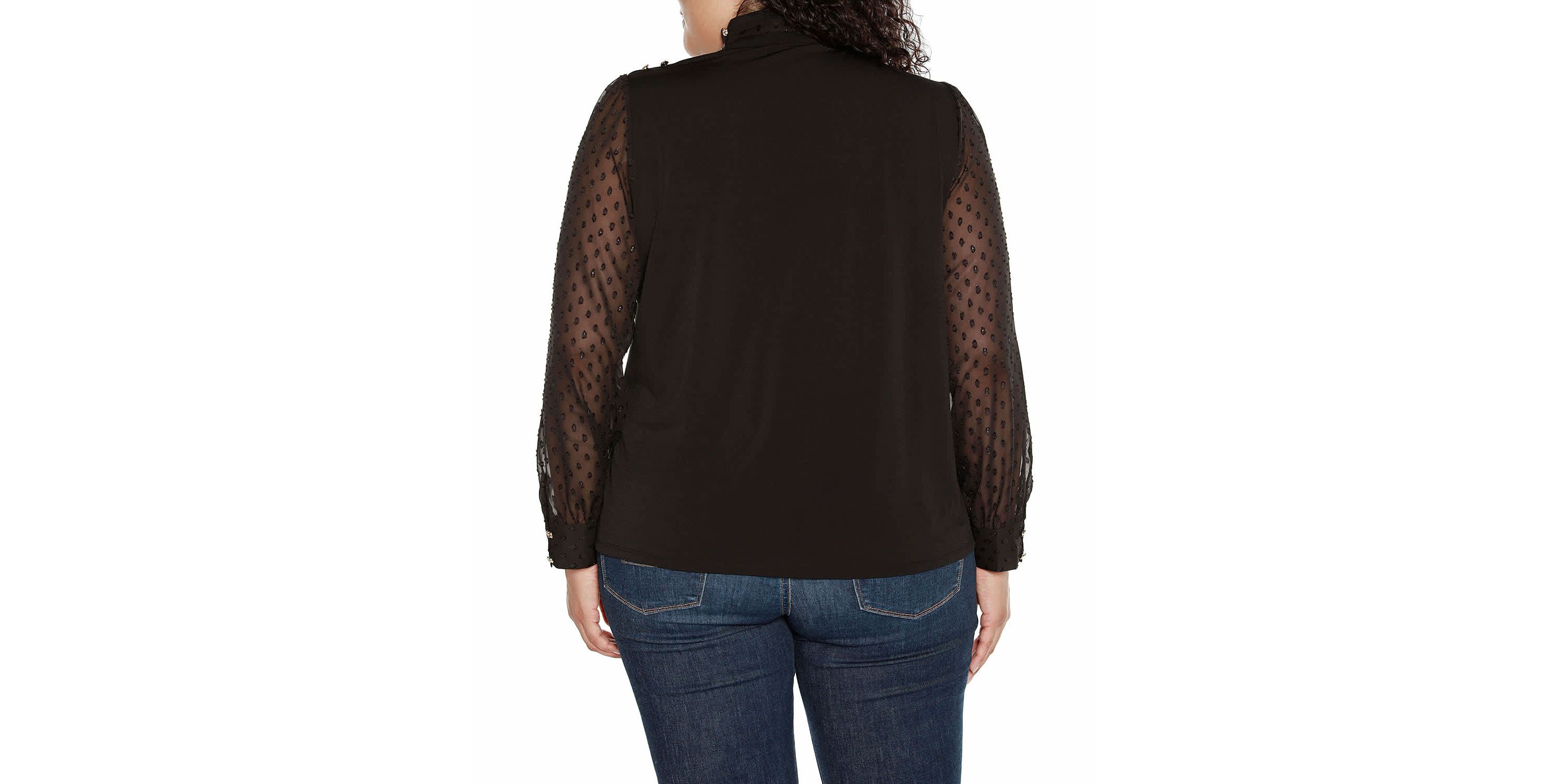 Plus Size Clip-Dot Chiffon Sleeve Knit Blouse