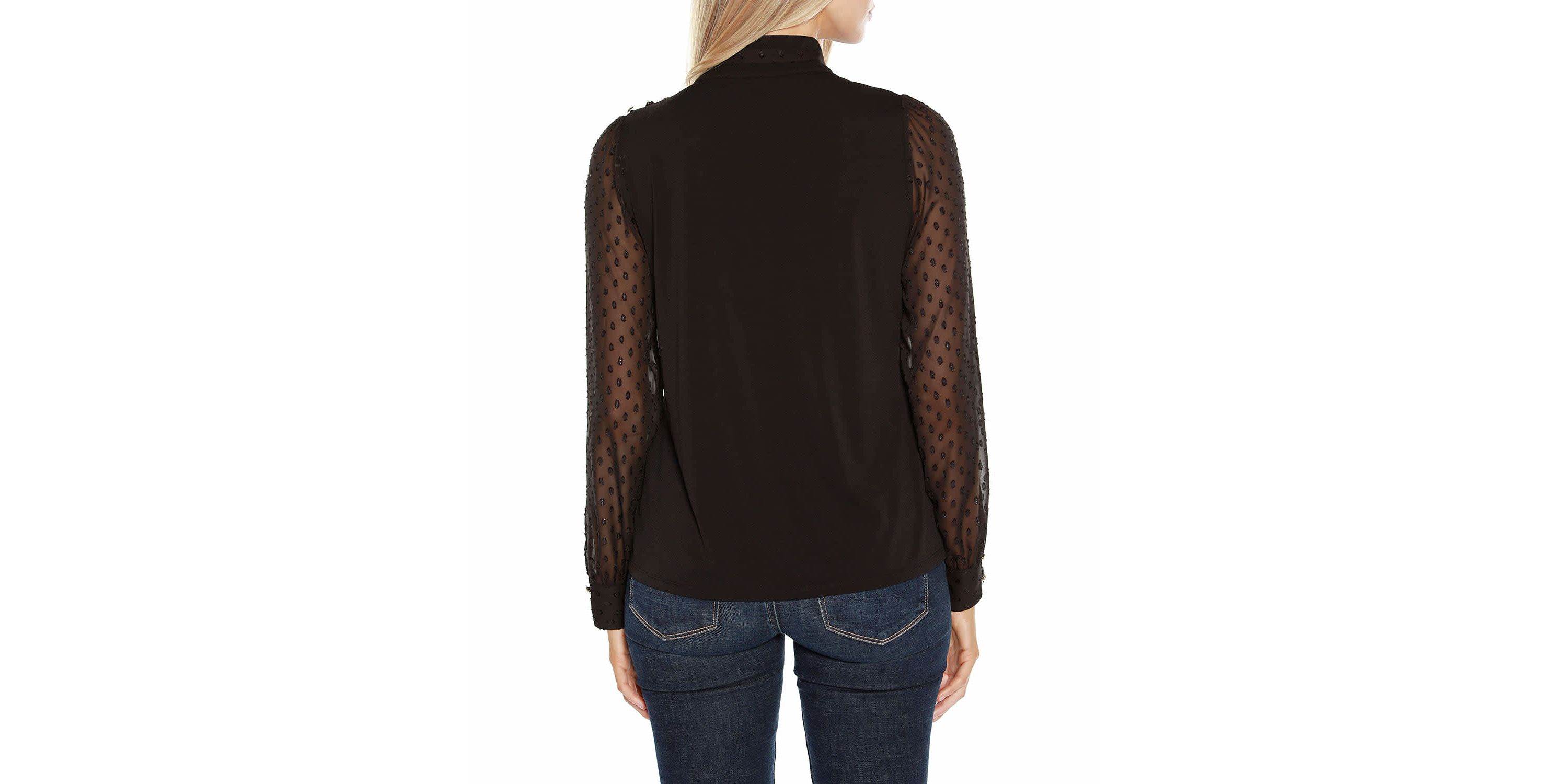 Clip-Dot Chiffon Sleeve Knit Blouse