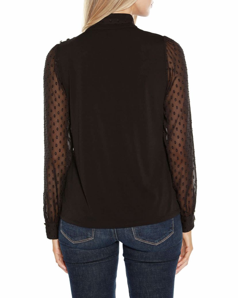 Clip-Dot Chiffon Sleeve Knit Blouse
