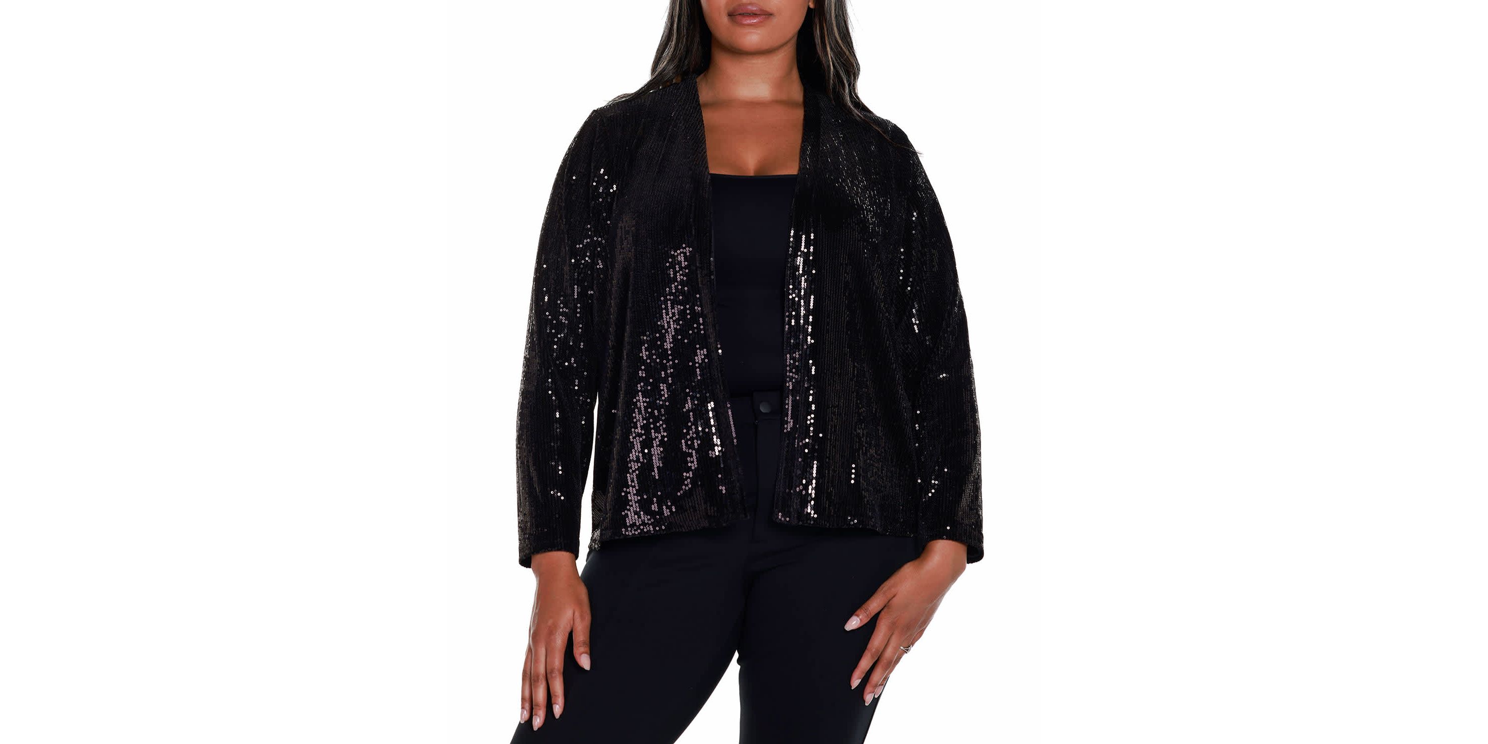 Plus Size Stretch Velvet Sequin Knit Cardigan