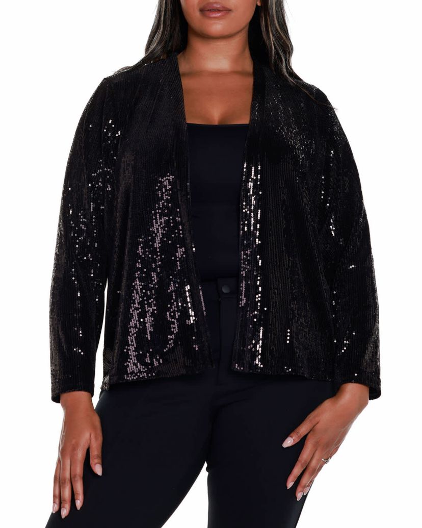 Plus Size Stretch Velvet Sequin Knit Cardigan