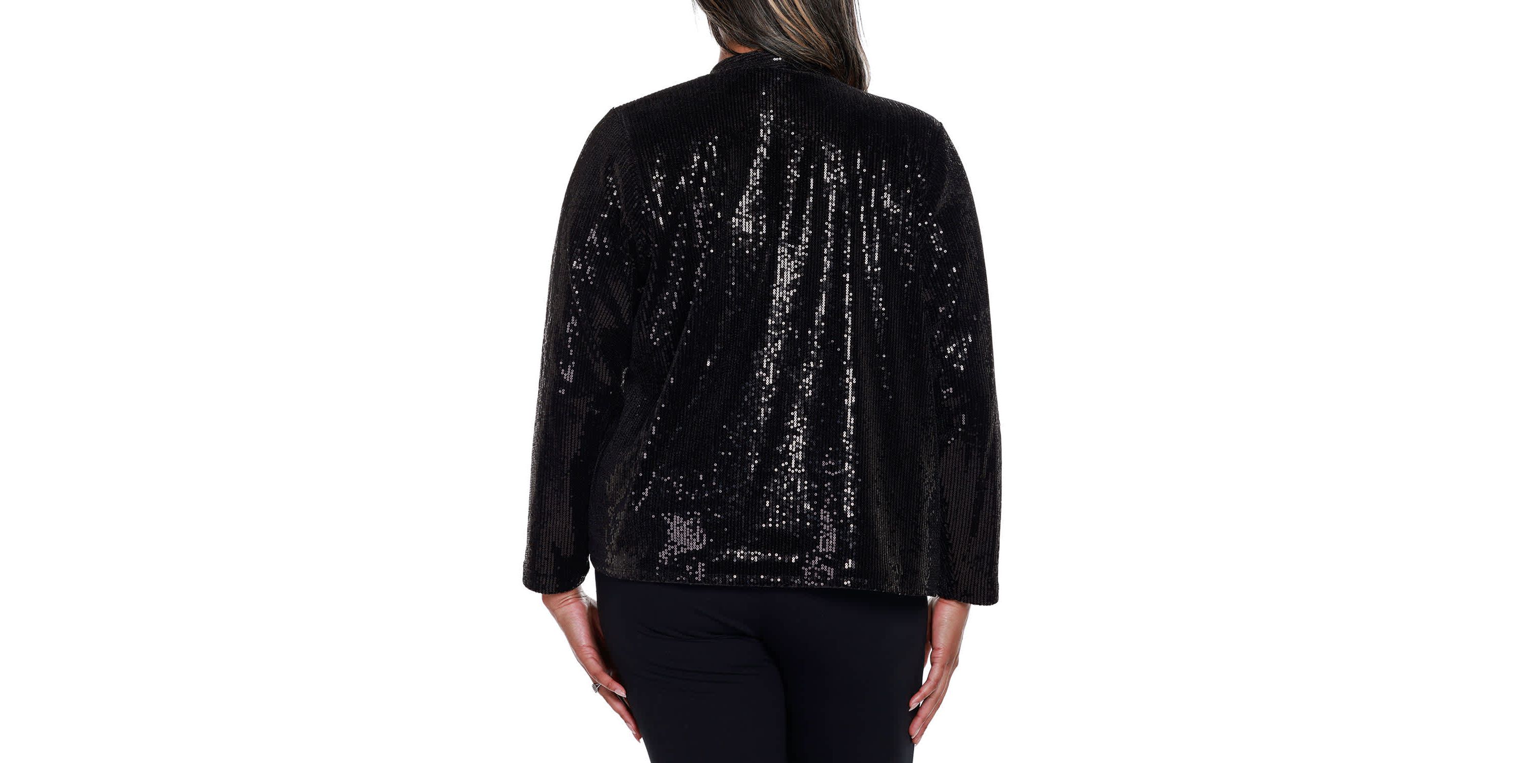 Plus Size Stretch Velvet Sequin Knit Cardigan