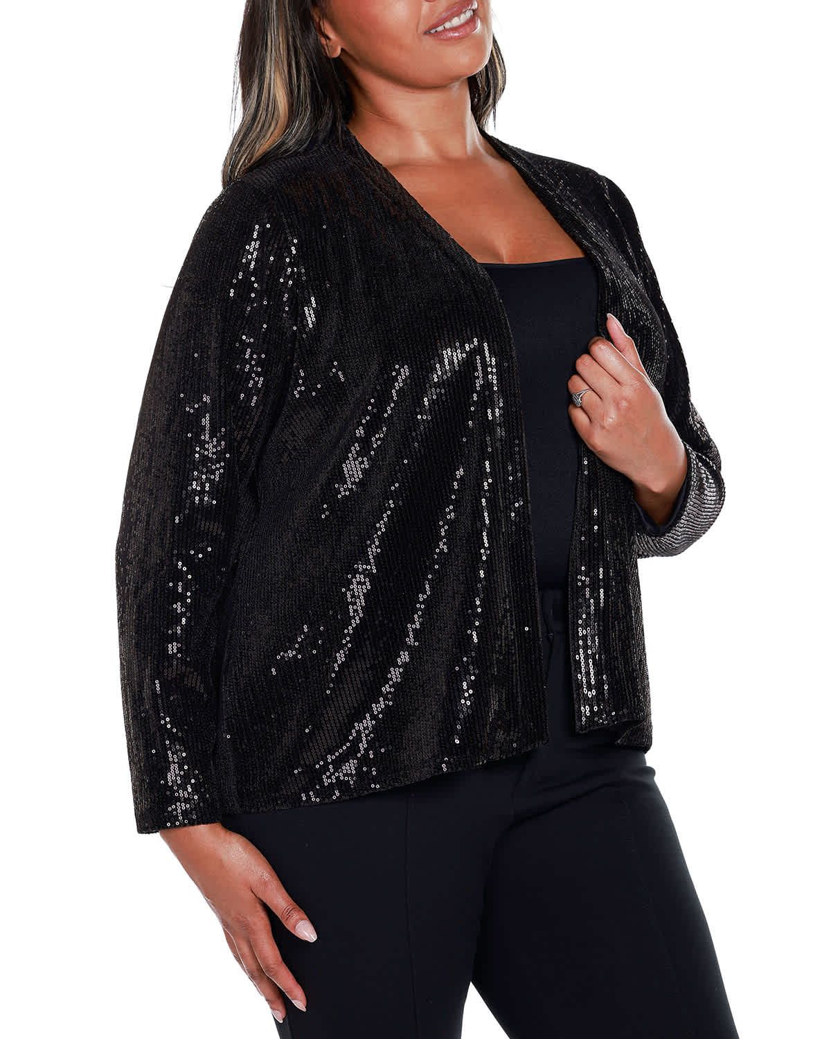 Plus Size Stretch Velvet Sequin Knit Cardigan