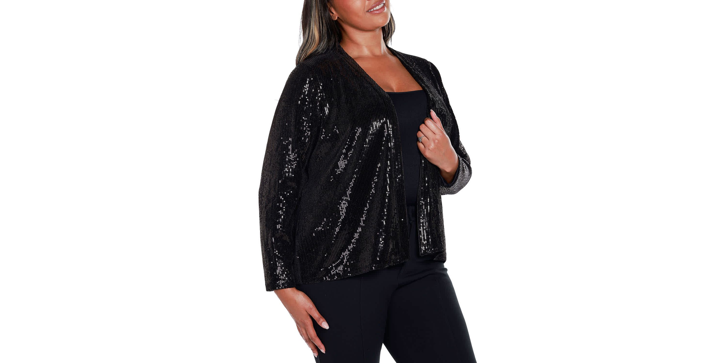 Plus Size Stretch Velvet Sequin Knit Cardigan