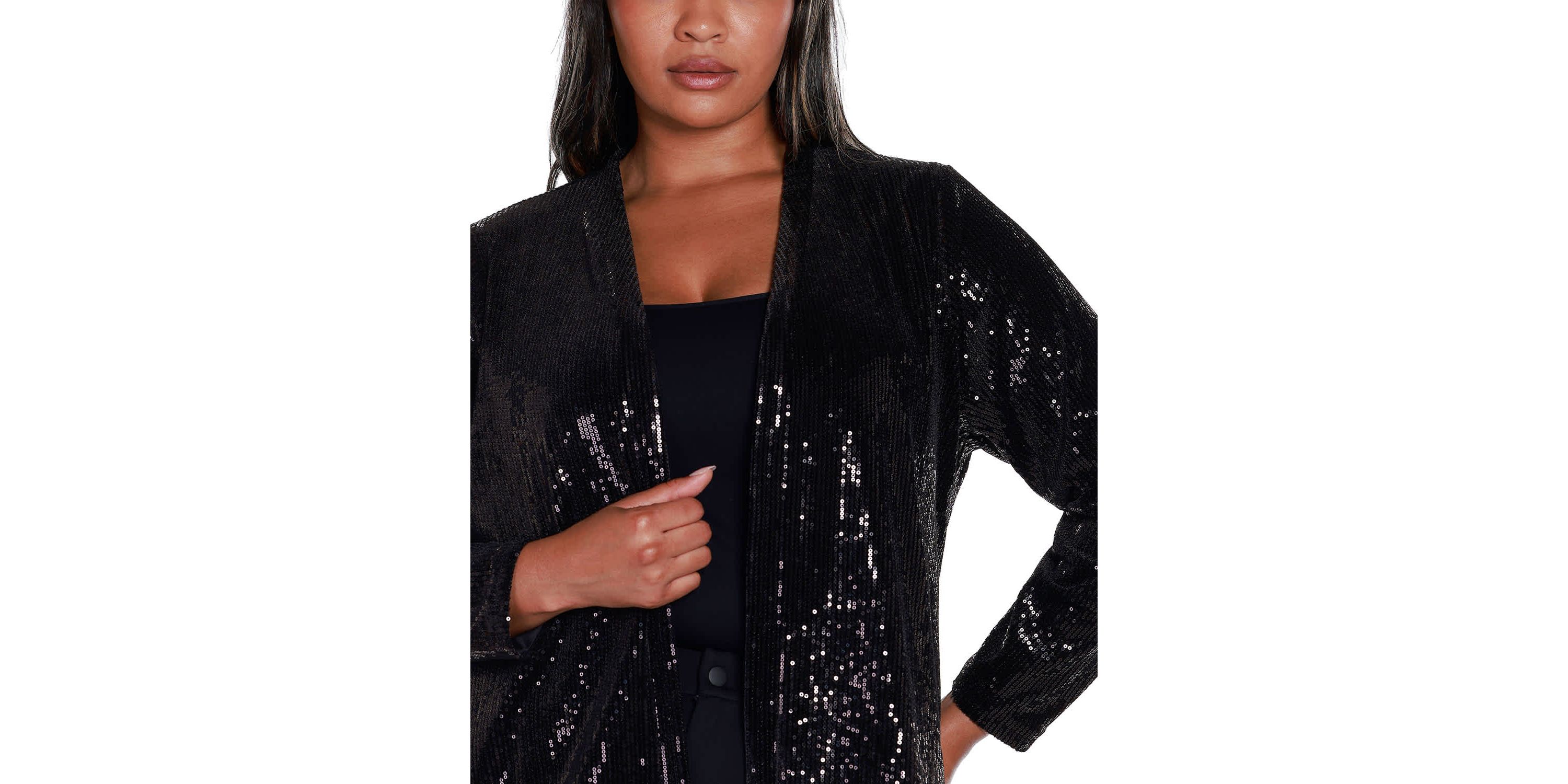 Plus Size Stretch Velvet Sequin Knit Cardigan