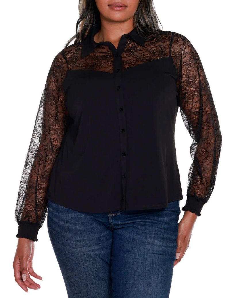 Plus Size Lace Inset Knit Blouse