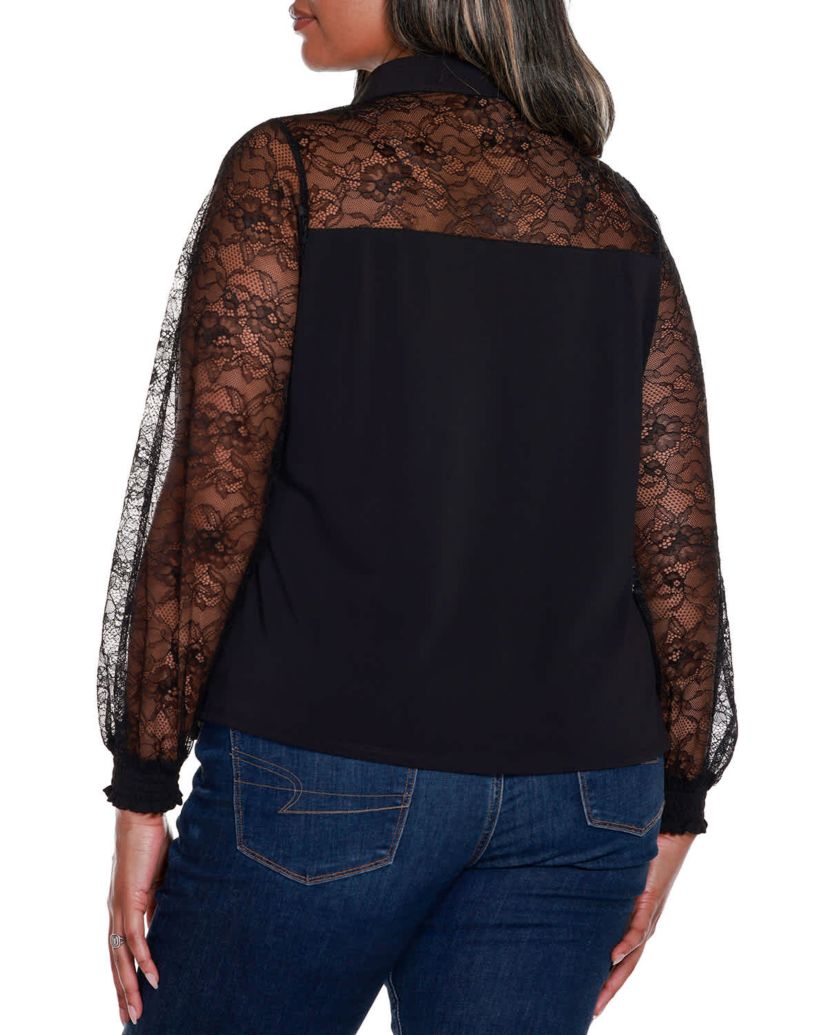 Plus Size Lace Inset Knit Blouse