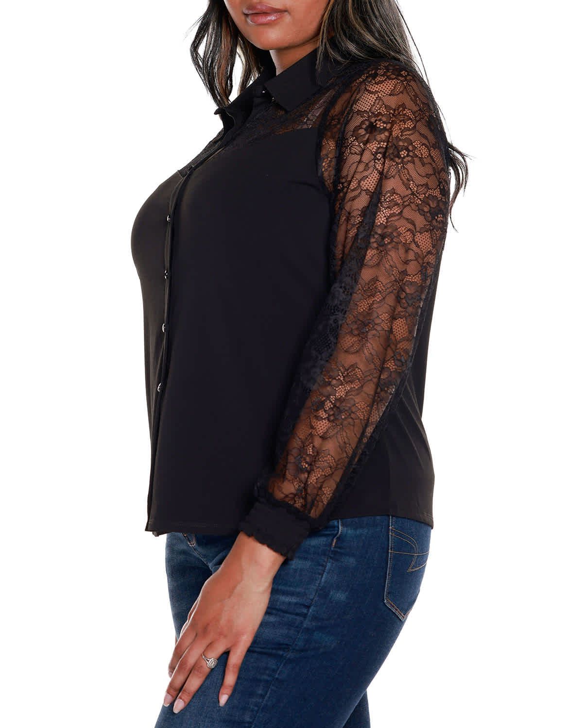 Plus Size Lace Inset Knit Blouse