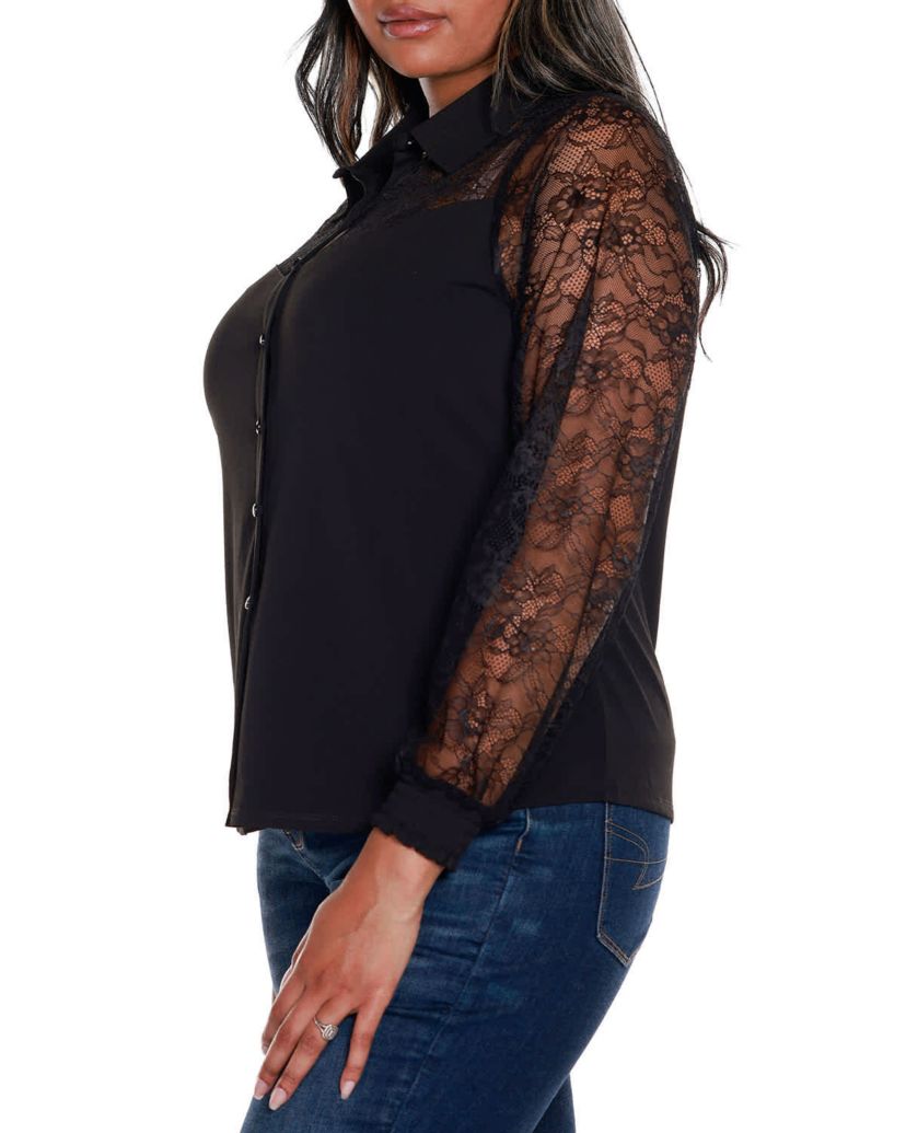 Plus Size Lace Inset Knit Blouse