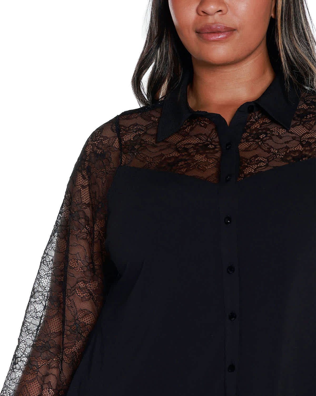 Plus Size Lace Inset Knit Blouse