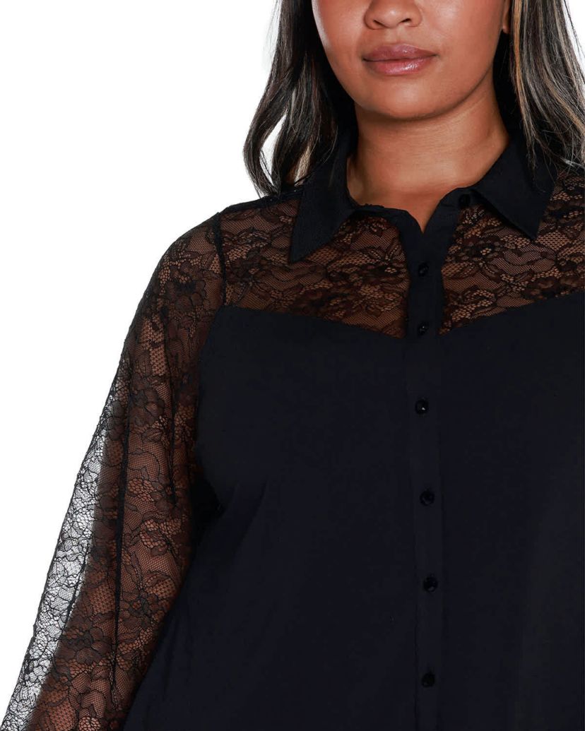 Plus Size Lace Inset Knit Blouse