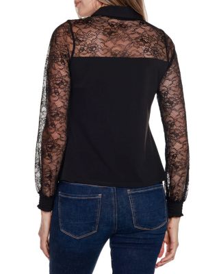 Belldini Black Label Women's Lace Inset Knit Blouse, XL