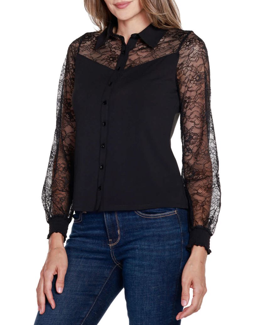 Lace Inset Knit Blouse