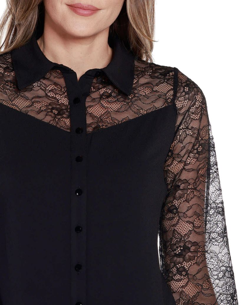 Lace Inset Knit Blouse