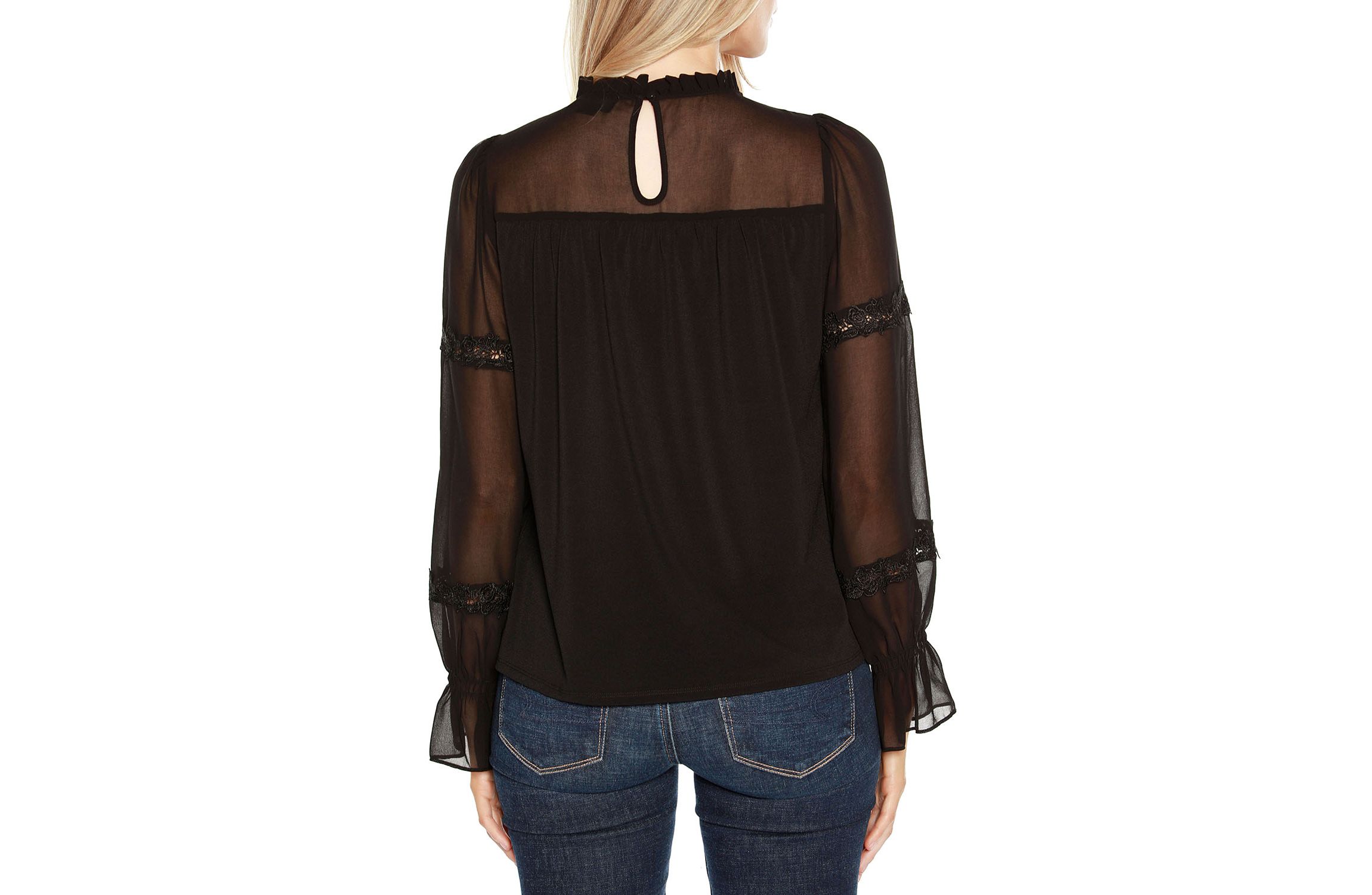 Mixed Media Blouson-Sleeve Top