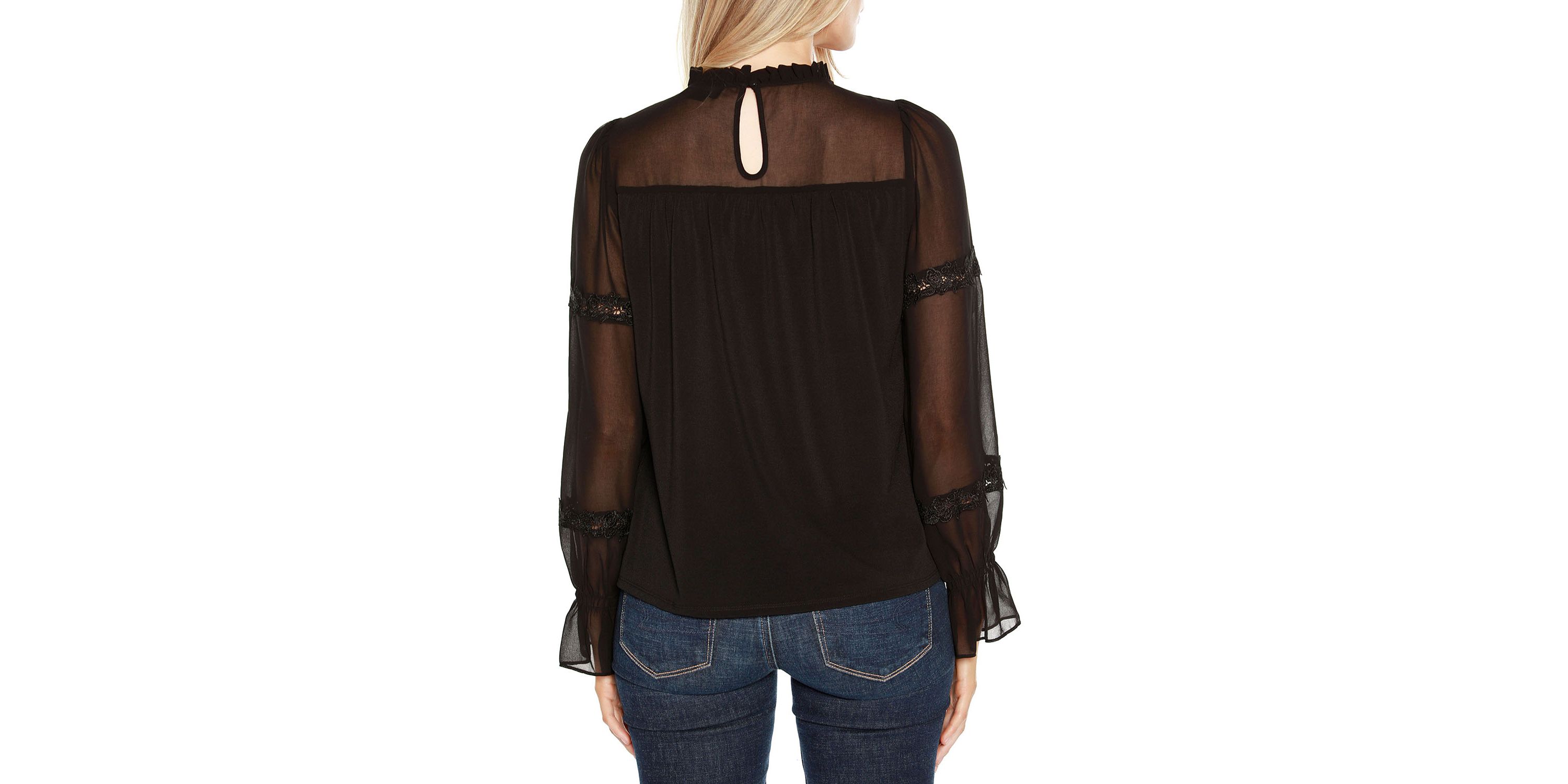 Mixed Media Blouson-Sleeve Top