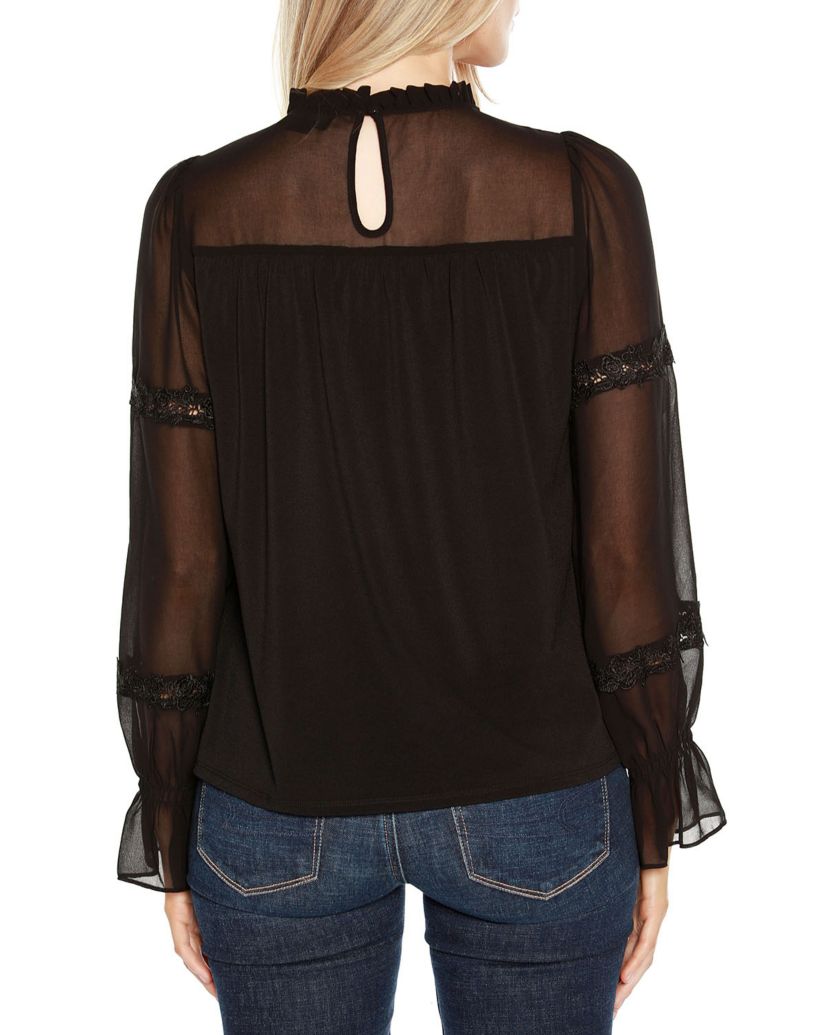 Mixed Media Blouson-Sleeve Top