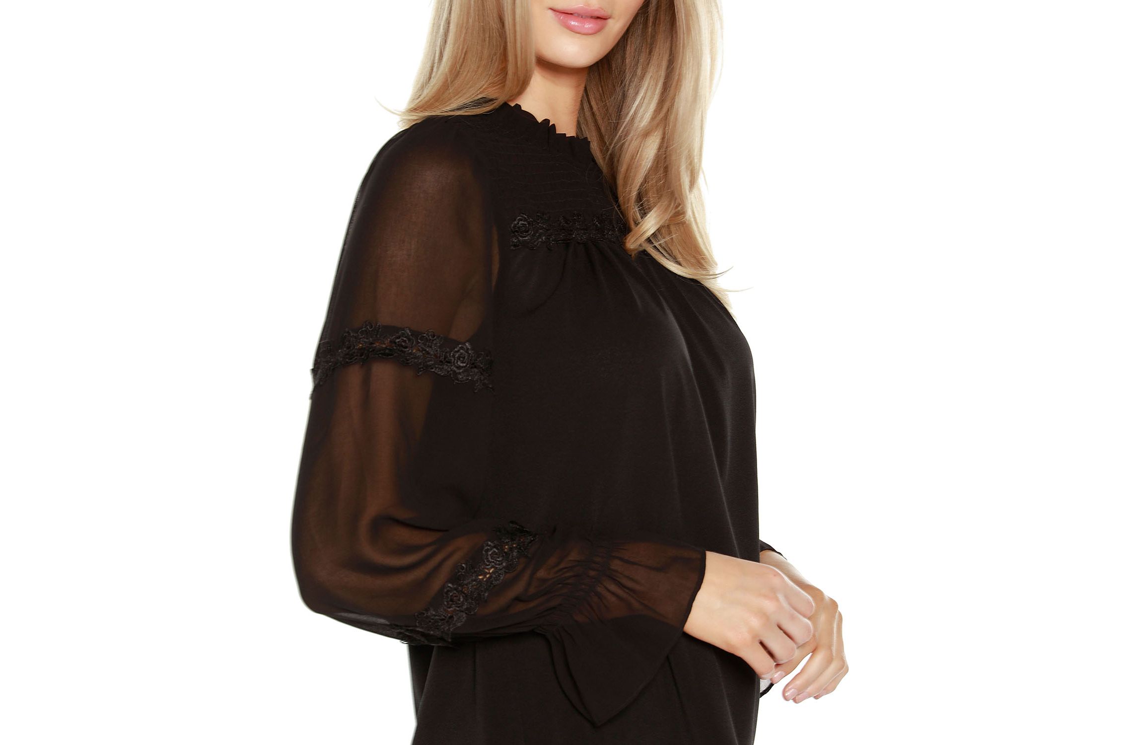 Mixed Media Blouson-Sleeve Top