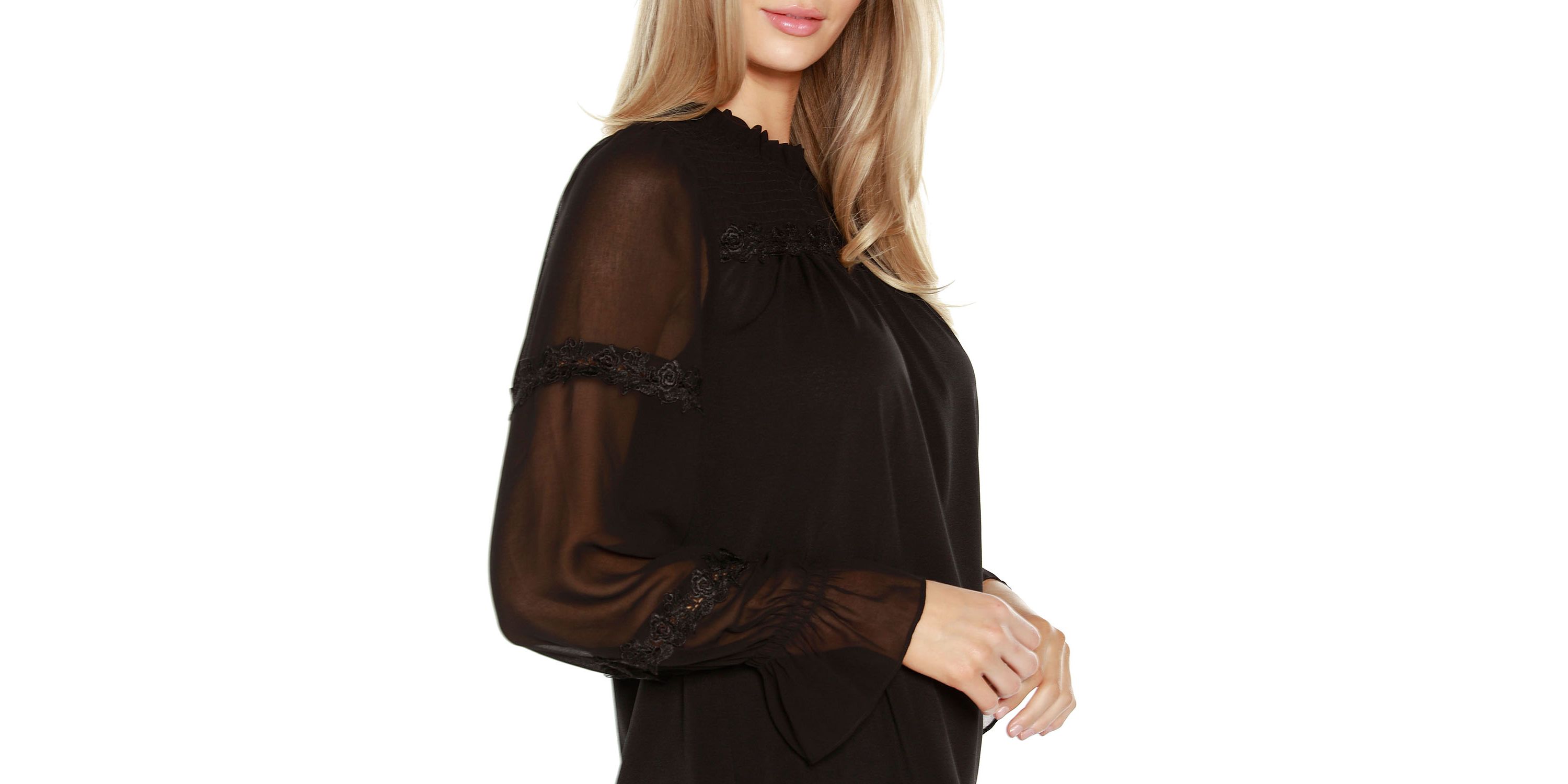 Mixed Media Blouson-Sleeve Top