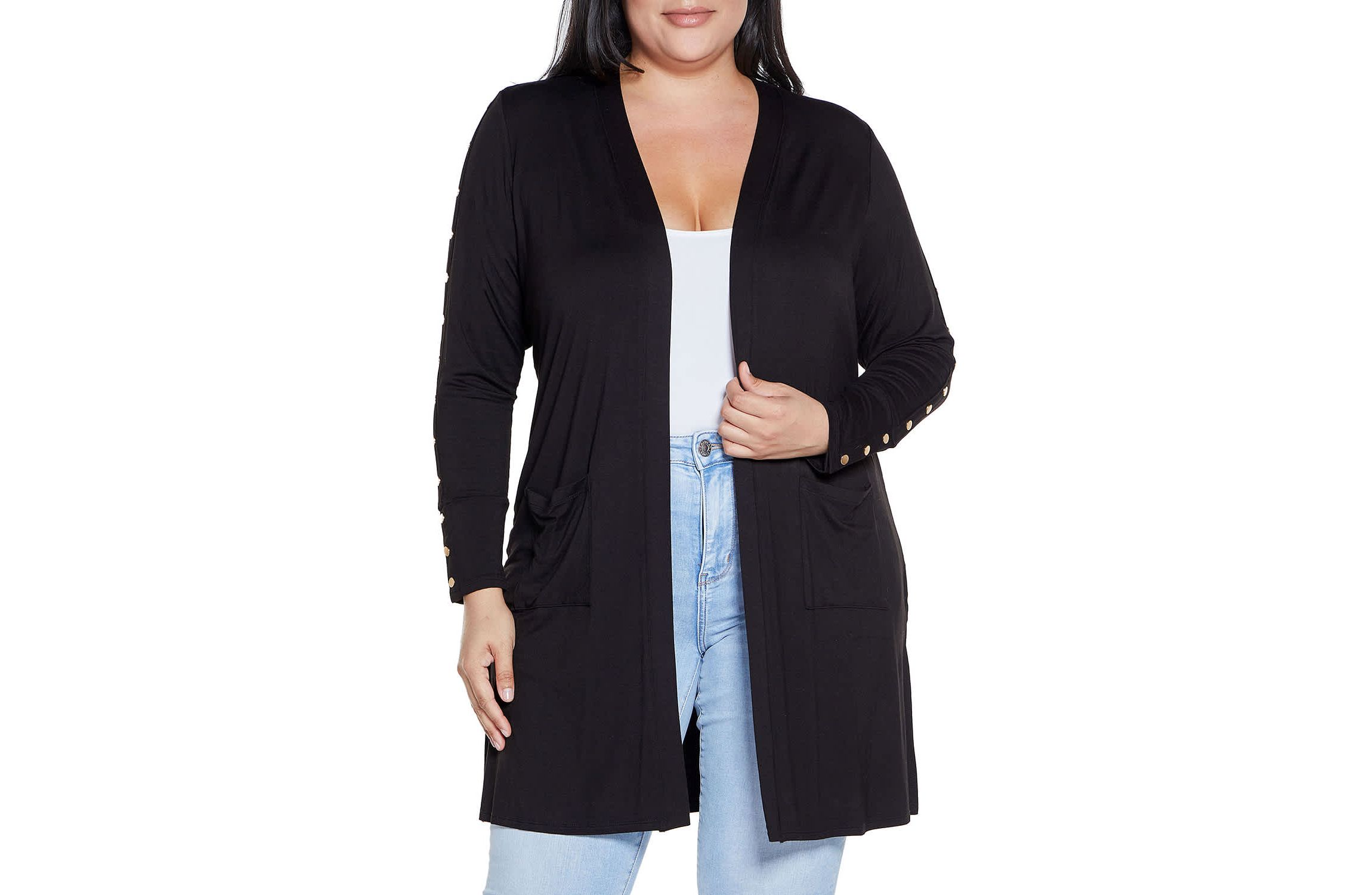 Embellished Sleeve Knit Open Cardigan