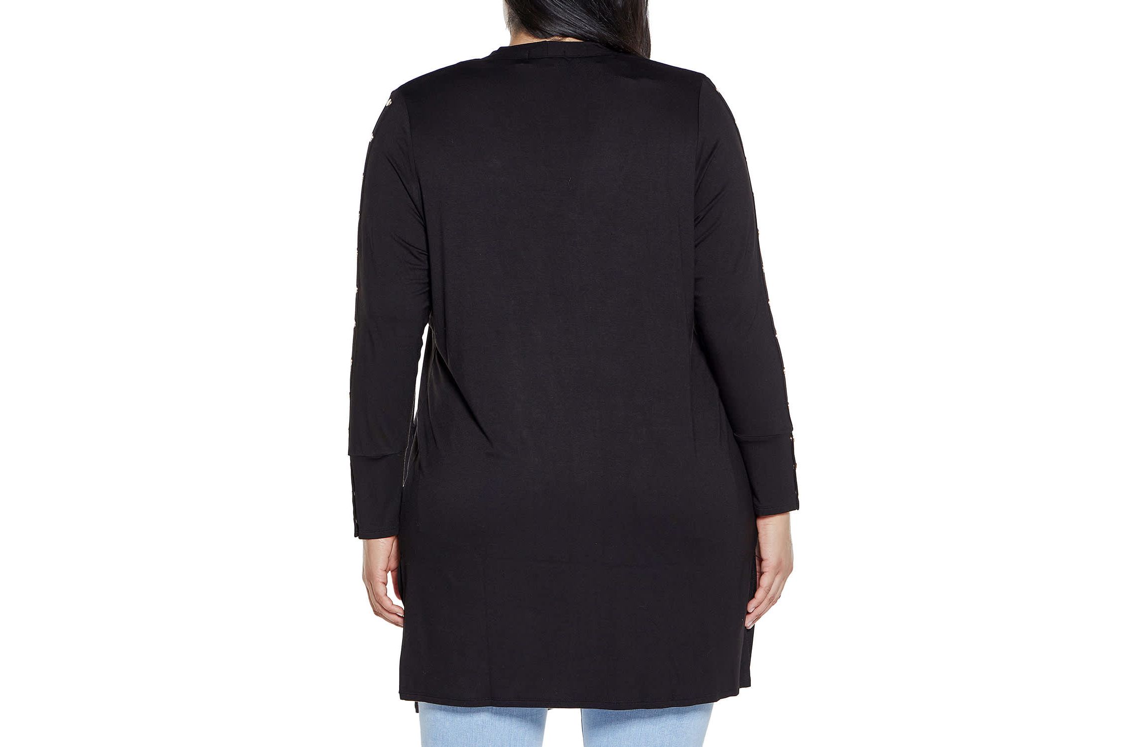 Embellished Sleeve Knit Open Cardigan