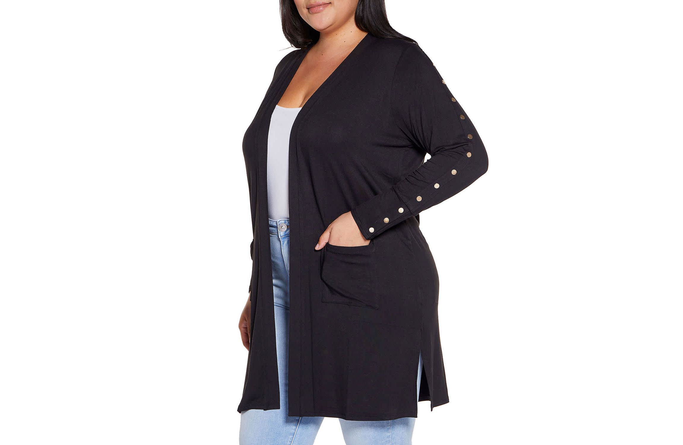 Embellished Sleeve Knit Open Cardigan