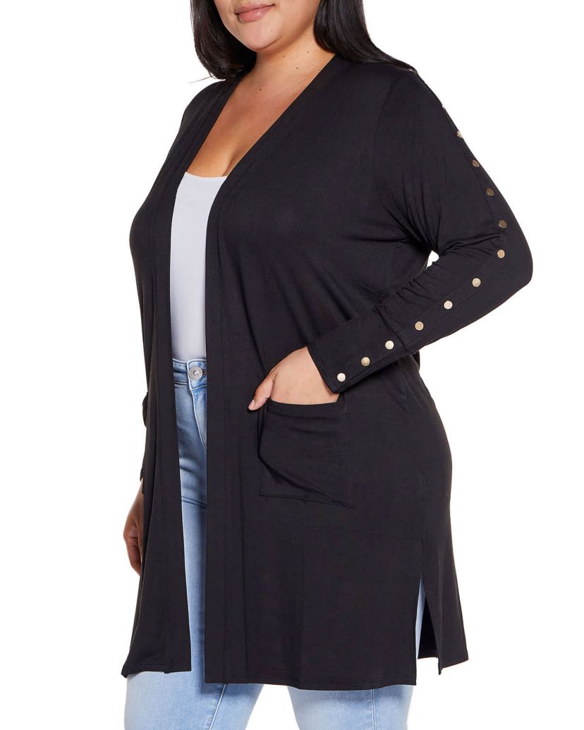 Embellished Sleeve Knit Open Cardigan